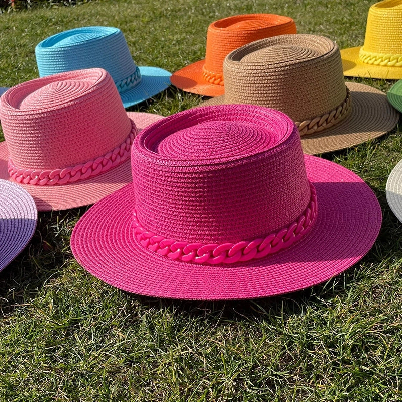 Women's Minimalist Solid Color Chain Flat Eaves Sun Hat