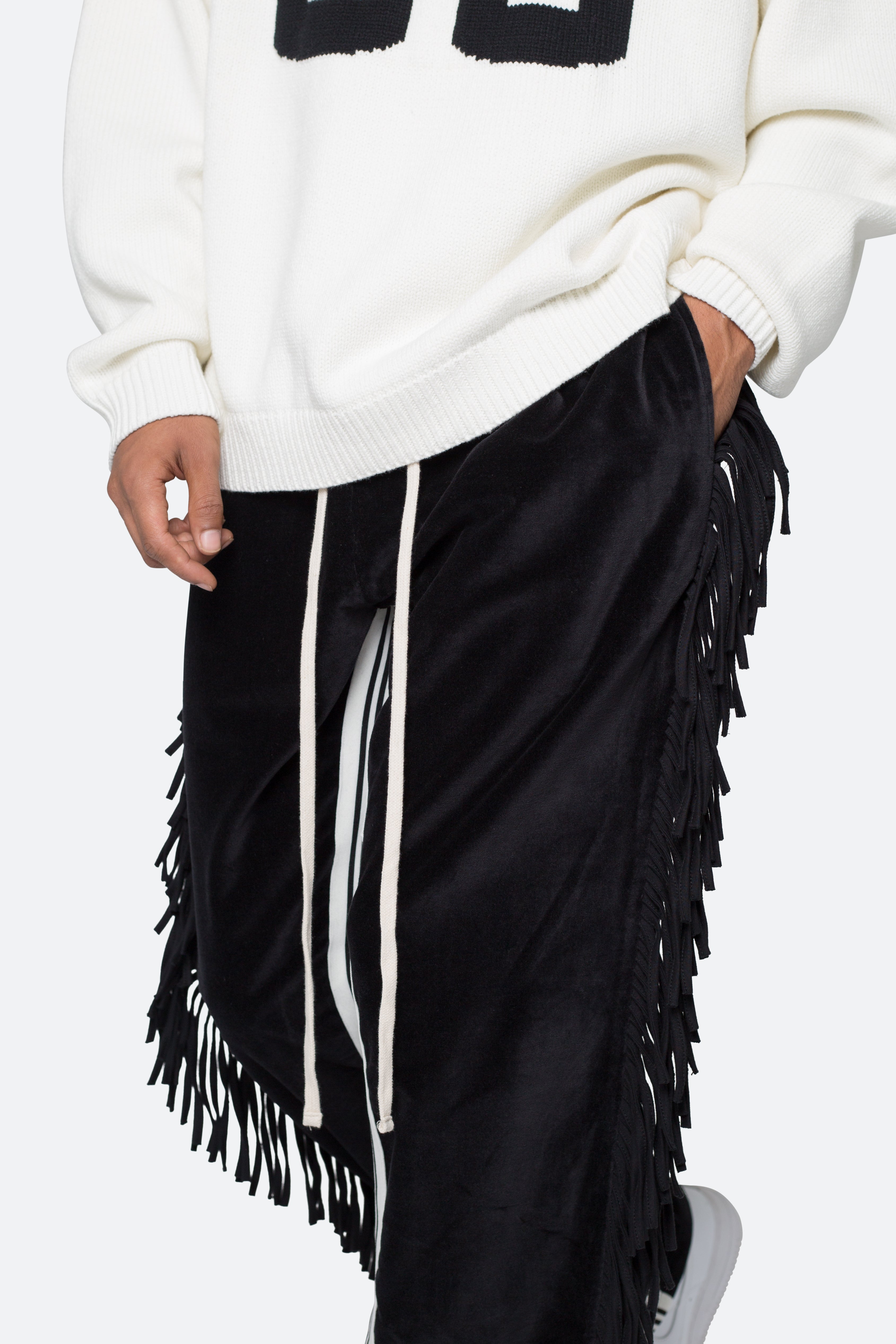 Fringe Velour Sweatpants - Black