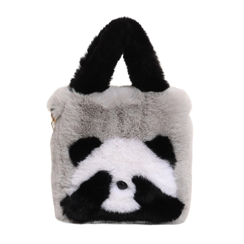Women's Plush Animal Color Block Cute Streetwear Square Zipper Shoulder Bag Crossbody Bag
