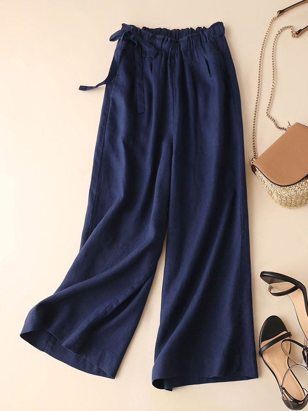 Original Creation Loose Wide Leg Tie-Dyed Solid Color Capri-Pants