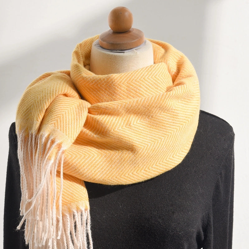 Sweet Macaron Color Herringbone Wave Pattern Scarf For Women Style Design Sense Autumn And Winter New Mid-length Large Shawl Fashion