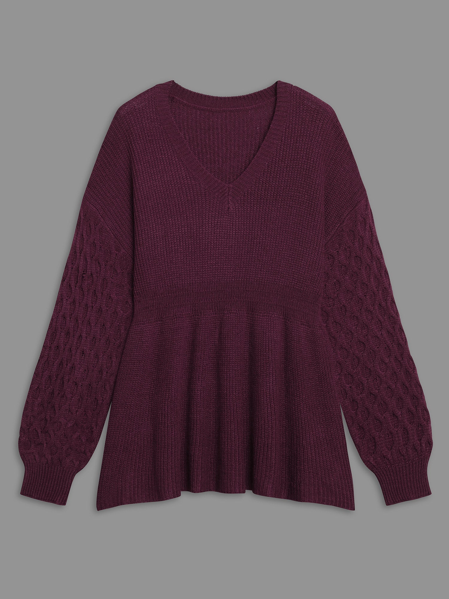 Plain Ribbed Knit Waist Cinched Pullover