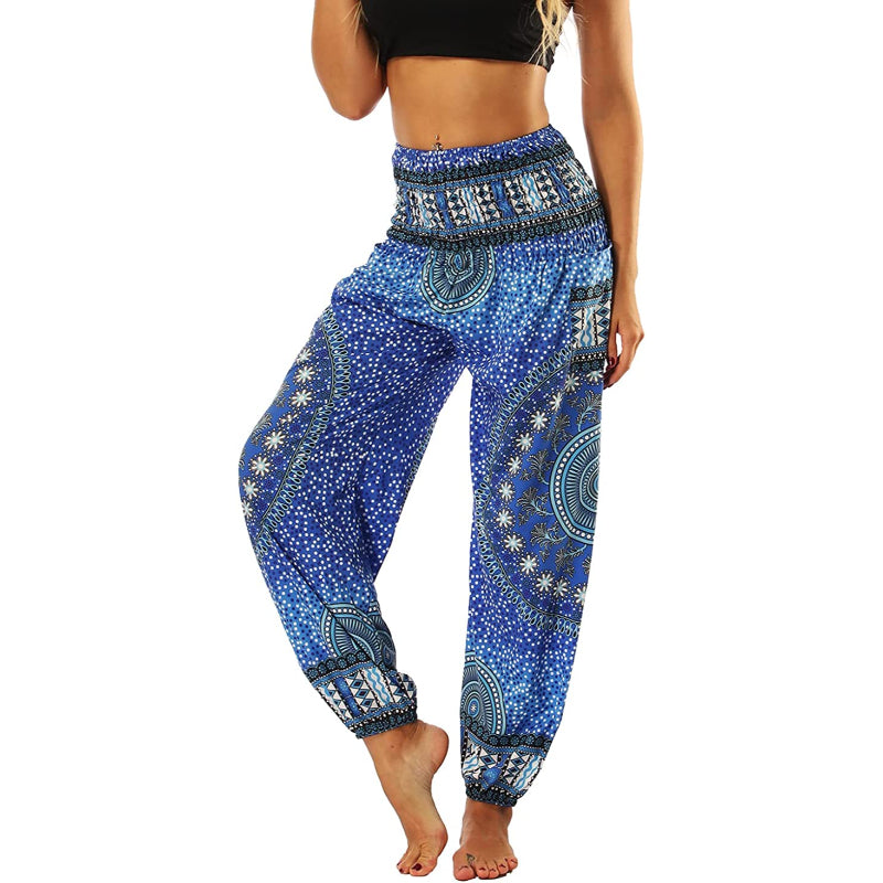 Women's Boho Pants Harem Smocked Waist Yoga Hippie Palazzo Summer Beach Pants