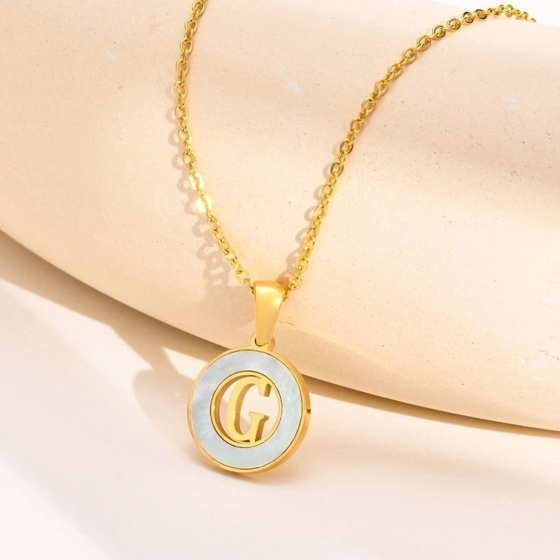 201 Stainless Steel INS Style Minimalist Plating Hollow Out Inlay Letter Shell Necklace Pendant