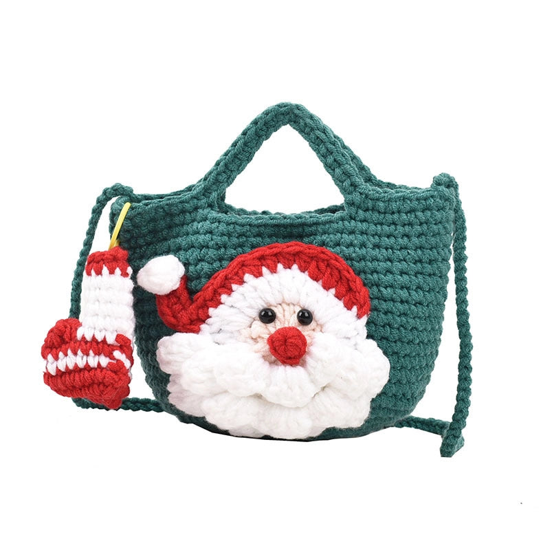 Christmas Women's Mini Knit Pumpkin Santa Claus Cute Square Hook Loop Crossbody Bag