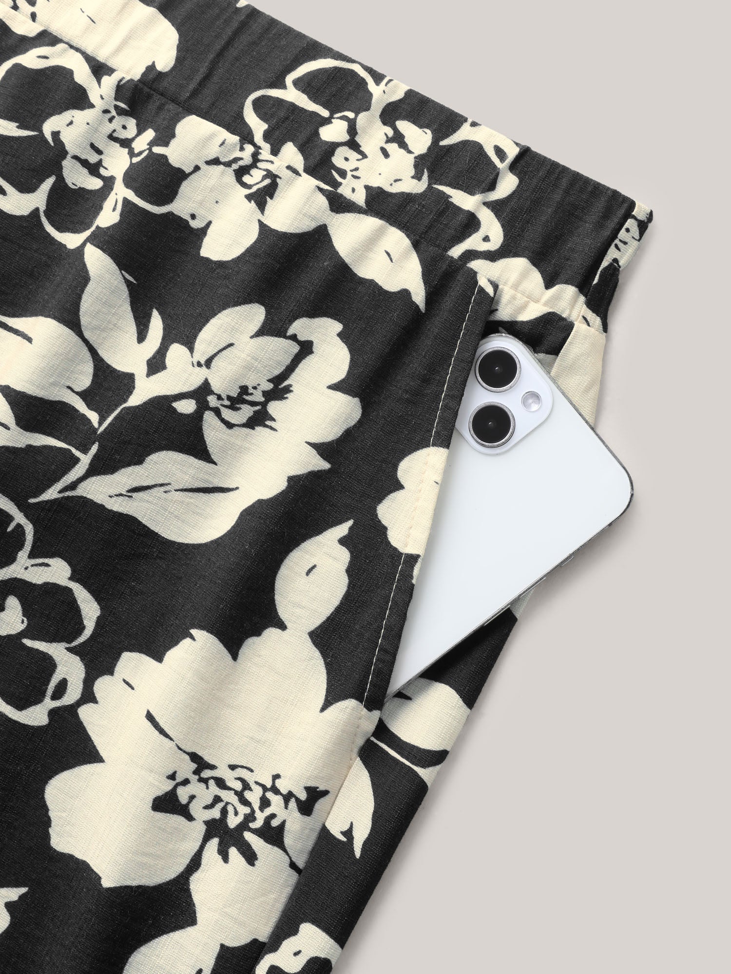 Floral Print Pull-On Wide-Leg Pants