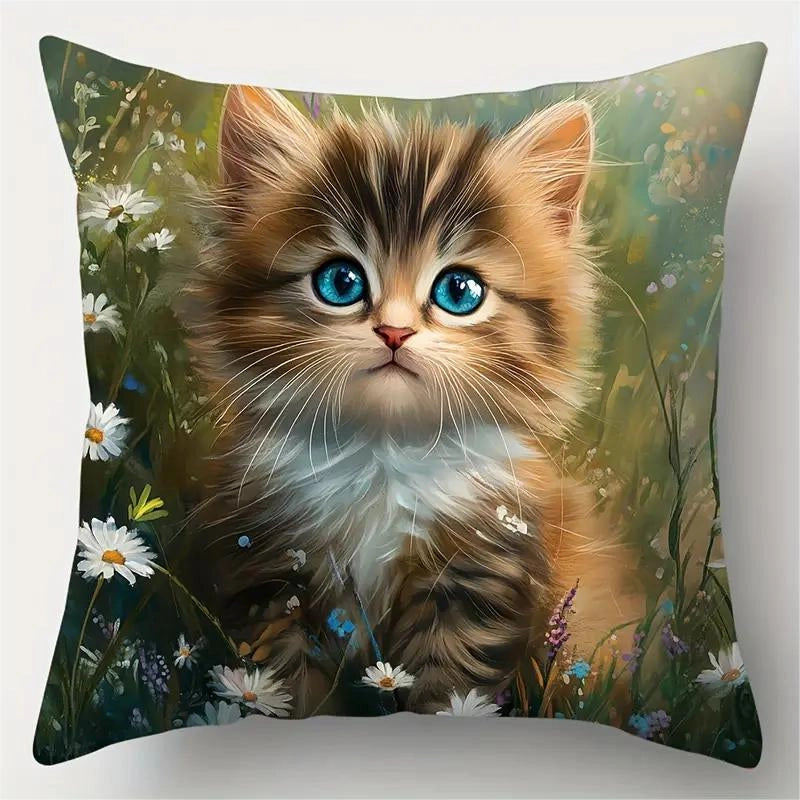 Cute Cat Polyester Pillow Cases Couch & Sofa Decor