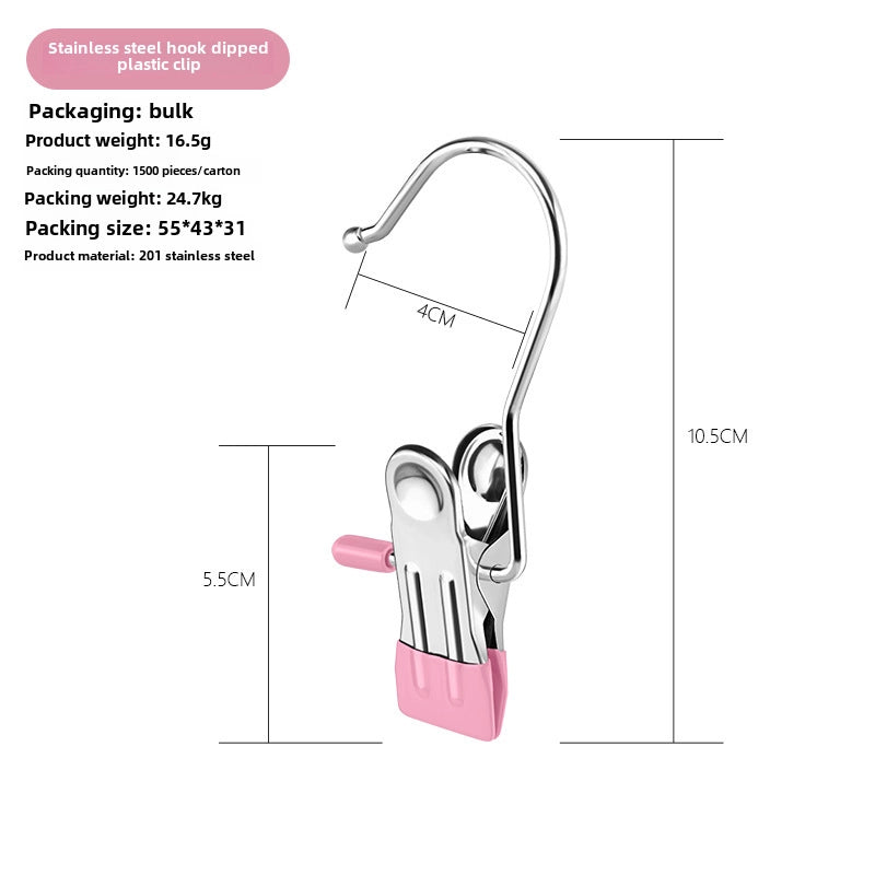 Stainless Steel Clip With Hook Flat Clip Anti-scratch Clip Mouth Laundry Drying Clip
