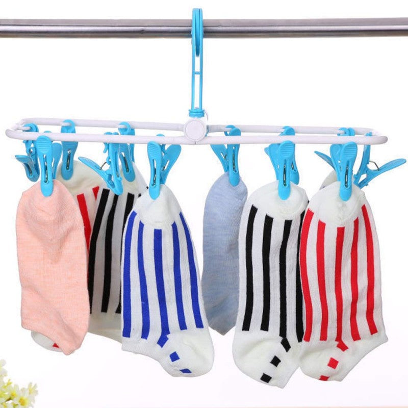 Space Saving Folding 12 Clips Drip Hangers for Baby Clothes Socks Laundry