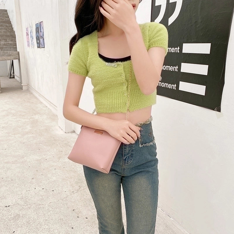 Women's Small Pu Leather Solid Color Fashion Square Zipper Crossbody Bag