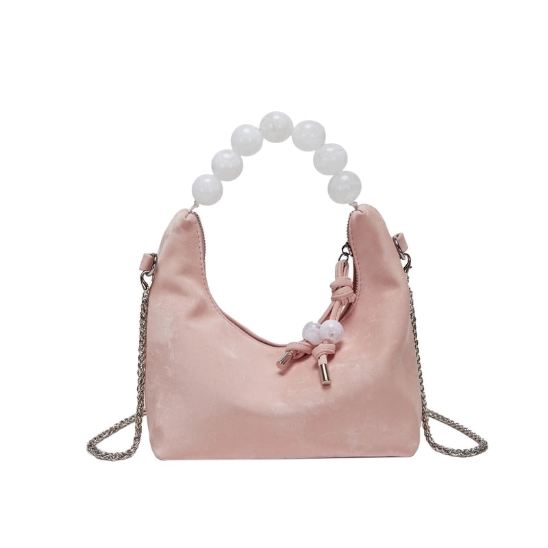 Women's Small Pu Leather Solid Color Classic Style Streetwear Beading Pillow Shape Zipper Underarm Bag