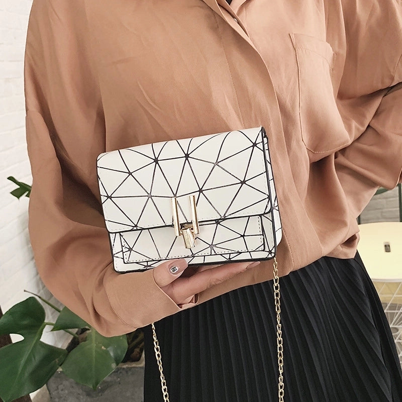 Women's Pu Leather Geometric Fashion Square Lock Clasp Crossbody Bag Chain Bag