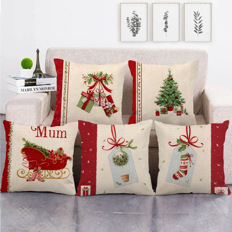 Christmas Casual Cartoon Linen Pillow Cases Couch & Sofa Decor