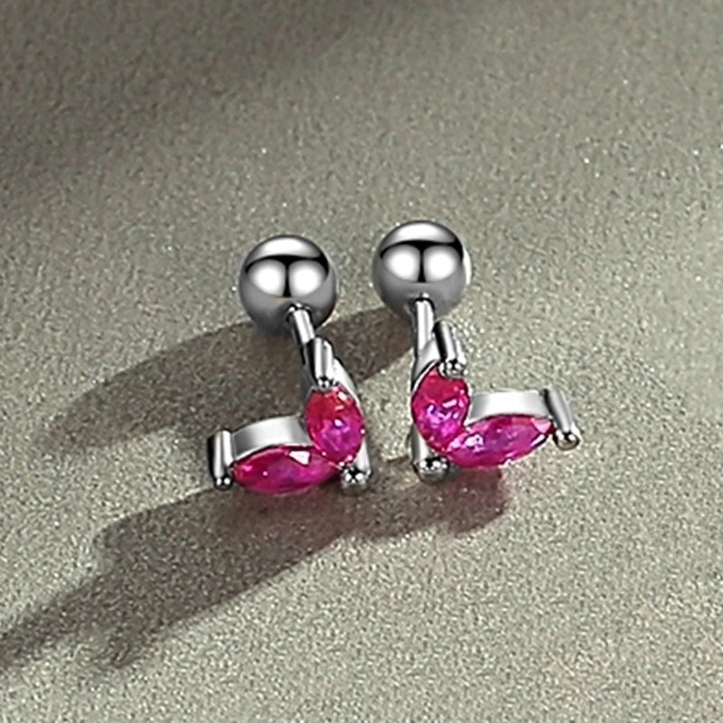 1 Pair Silver Zircon Leaf Ear Studs