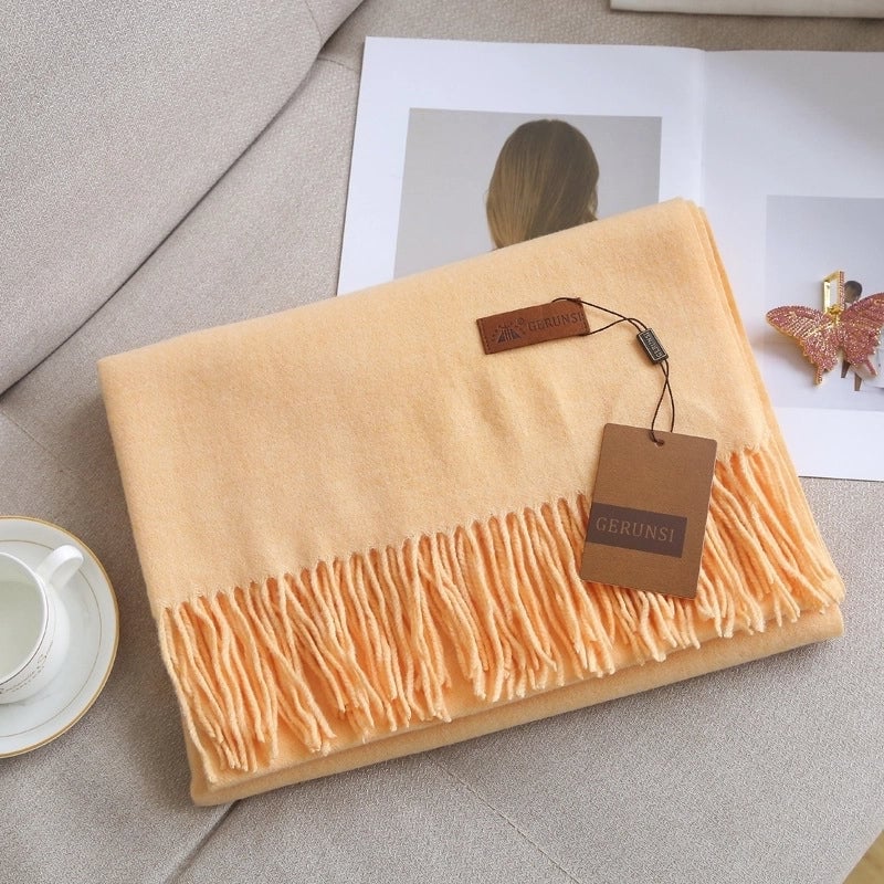 Unisex Retro Preppy Style Solid Color Imitation Cashmere Tassel Scarf