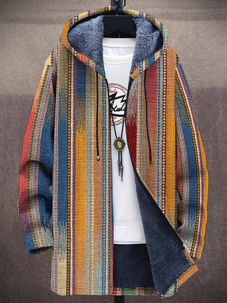 Retro Striped Pattern Long Sleeve Sweater Jacket Cardigan