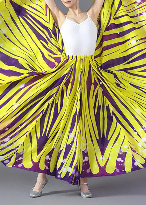 Beautiful Yellow Striped Elastic Waist Chiffon A Line Skirts Summer