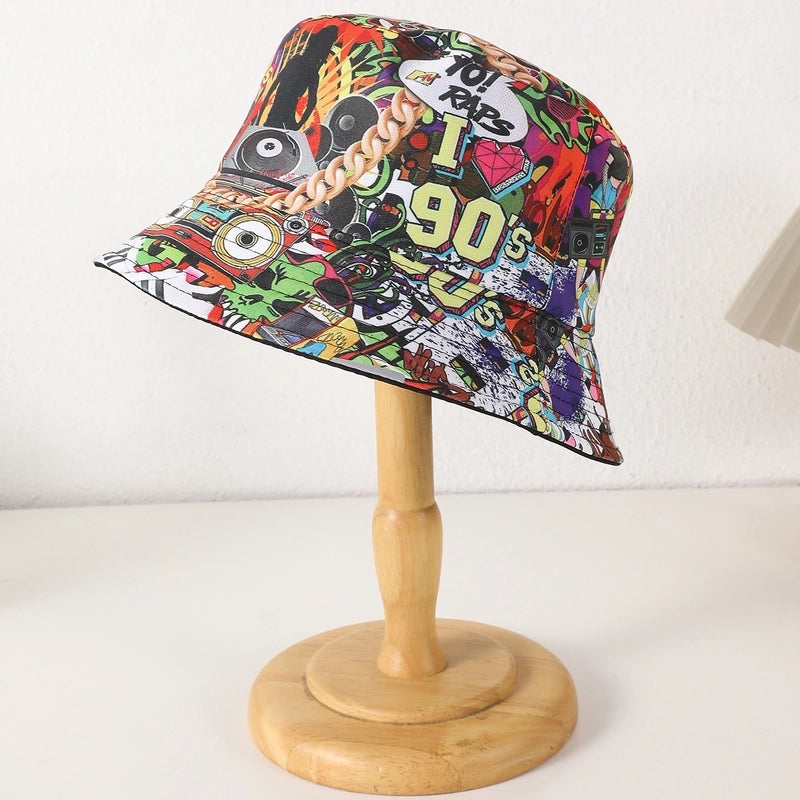 Unisex Casual Retro Artistic Letter Color Block Printing Curved Eaves Bucket Hat