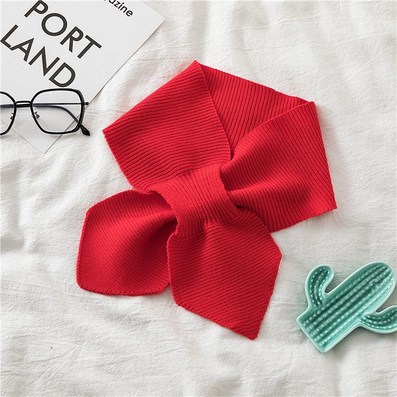 Evening And Evening Knitted Wool Collar Cross Fishtail Scarf Bow Small Scarf For Women Autumn And Winter