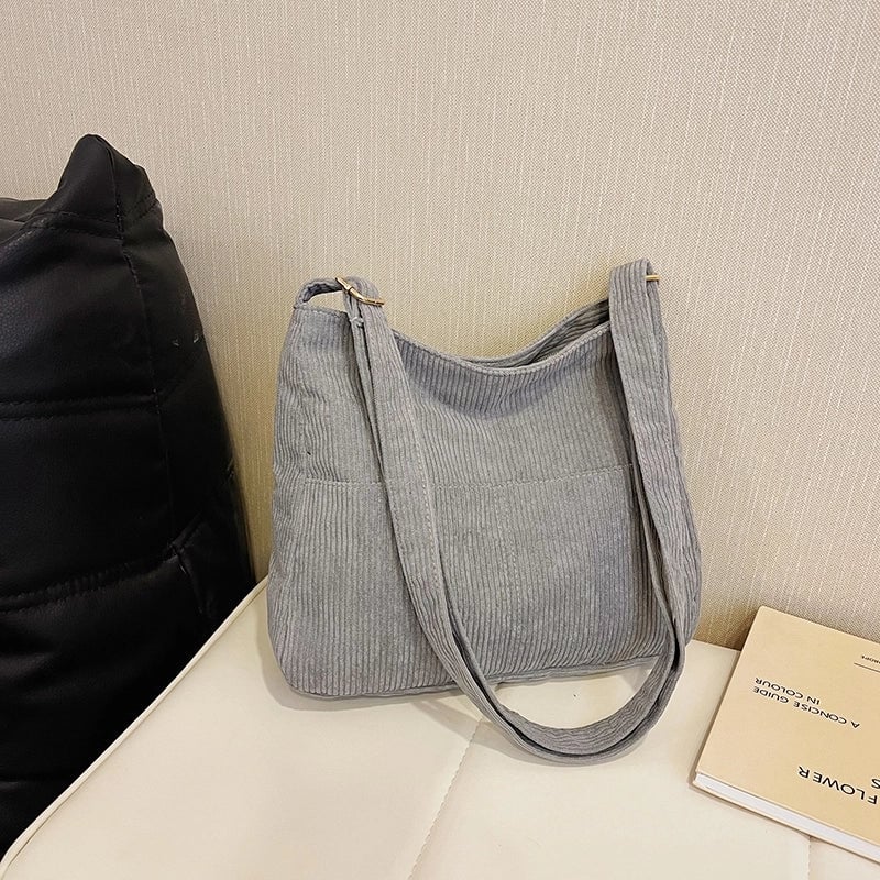Women's Medium Cotton Velvet Solid Color Basic Classic Style Square Zipper Tote Bag