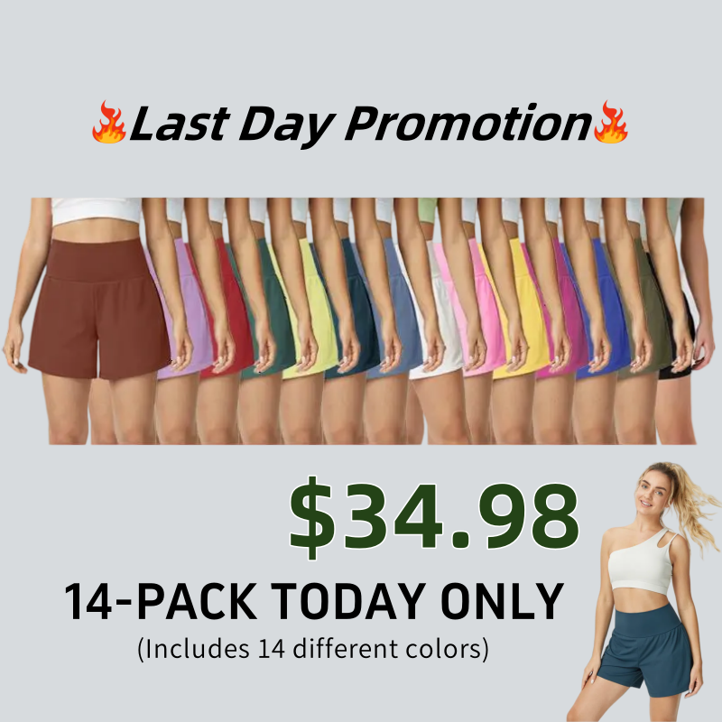 ⚡7 Packs for $24.98⚡Super High Waisted Back Pocket & Side Hidden Pocket 2-in-1 Yoga Shorts, 7/14 Color Sets