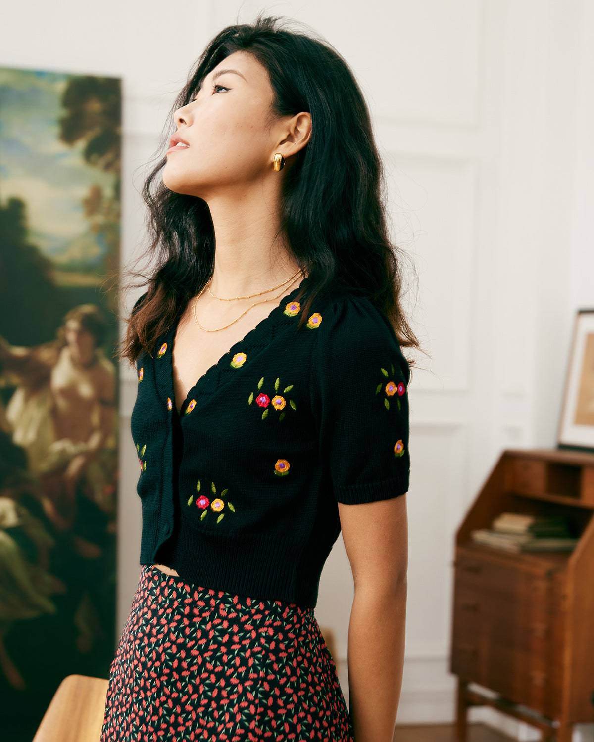 The Floral Embroidered Crop Tee