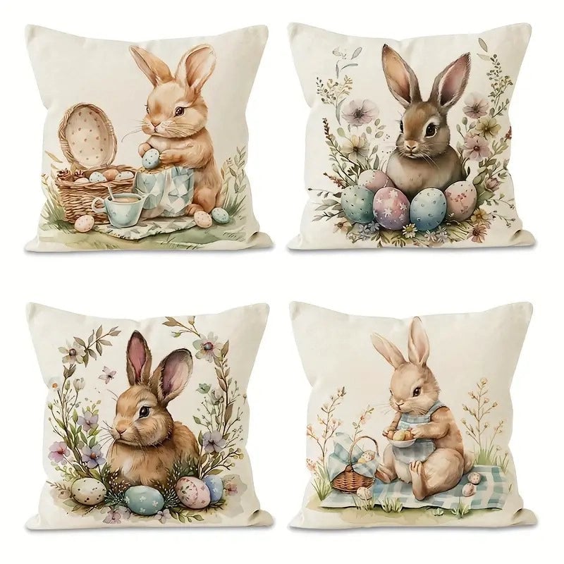 Easter Minimalist Classic Style Rabbit Linen Pillow Cases Couch & Sofa Decor