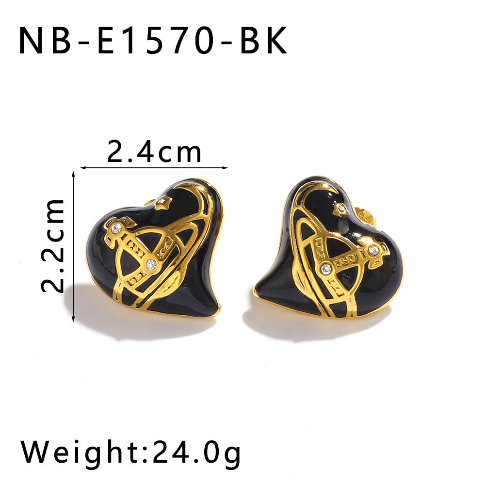 Fashionable Planet Love Earrings With Diamonds Small And Exquisite Oil-Drop Stainless Steel Earrings For Women