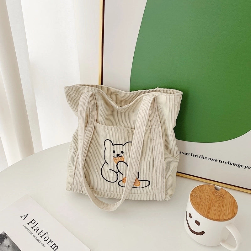 Women's All Seasons Corduroy Solid Color Basic Square Zipper Shoulder Bag