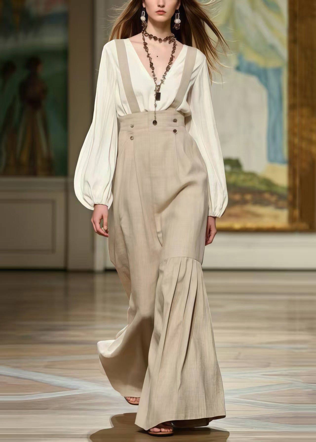 Fitted Apricot Wrinkled Patchwork Cotton Cami Skirts Spring