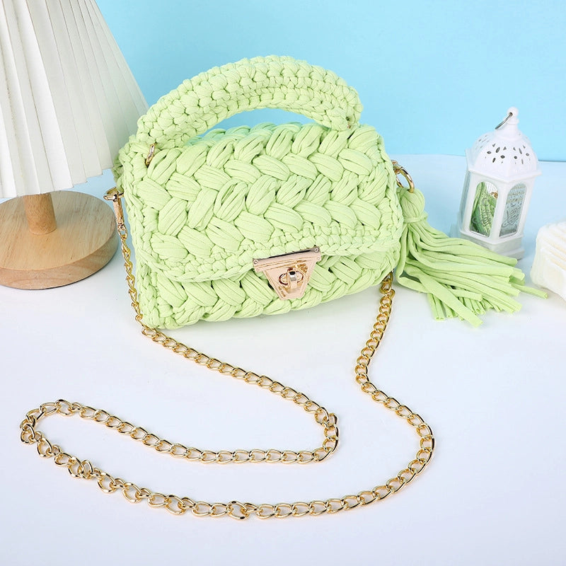 Women's Small Polyester Solid Color Streetwear Tassel Square Lock Clasp Shoulder Bag Handbag Crossbody Bag