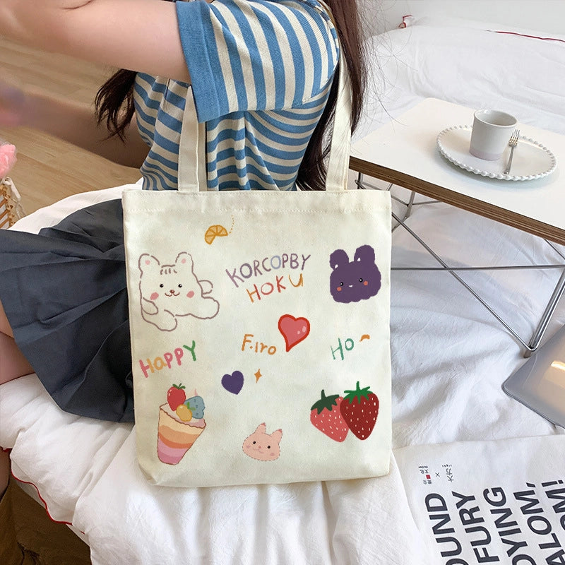Women's Canvas Animal Cartoon Flower Cute Square Open Tote Bag