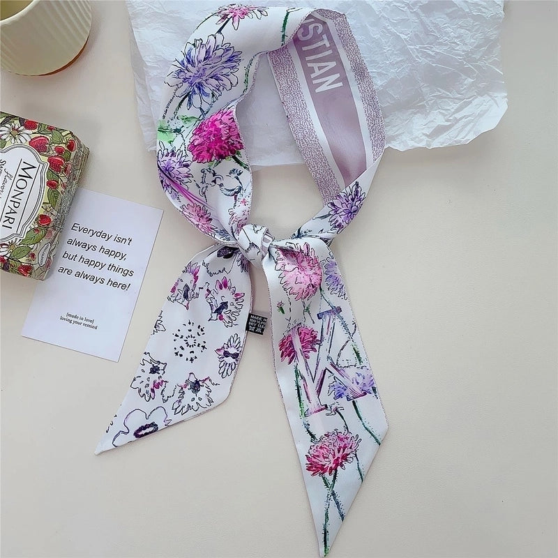 Women's Lady Flower Satin Printing Silk Scarf