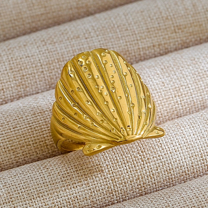Rock Oversized Leaves Eye Flower 304 Stainless Steel Gem 18K Gold Plated Inlay Open Rings