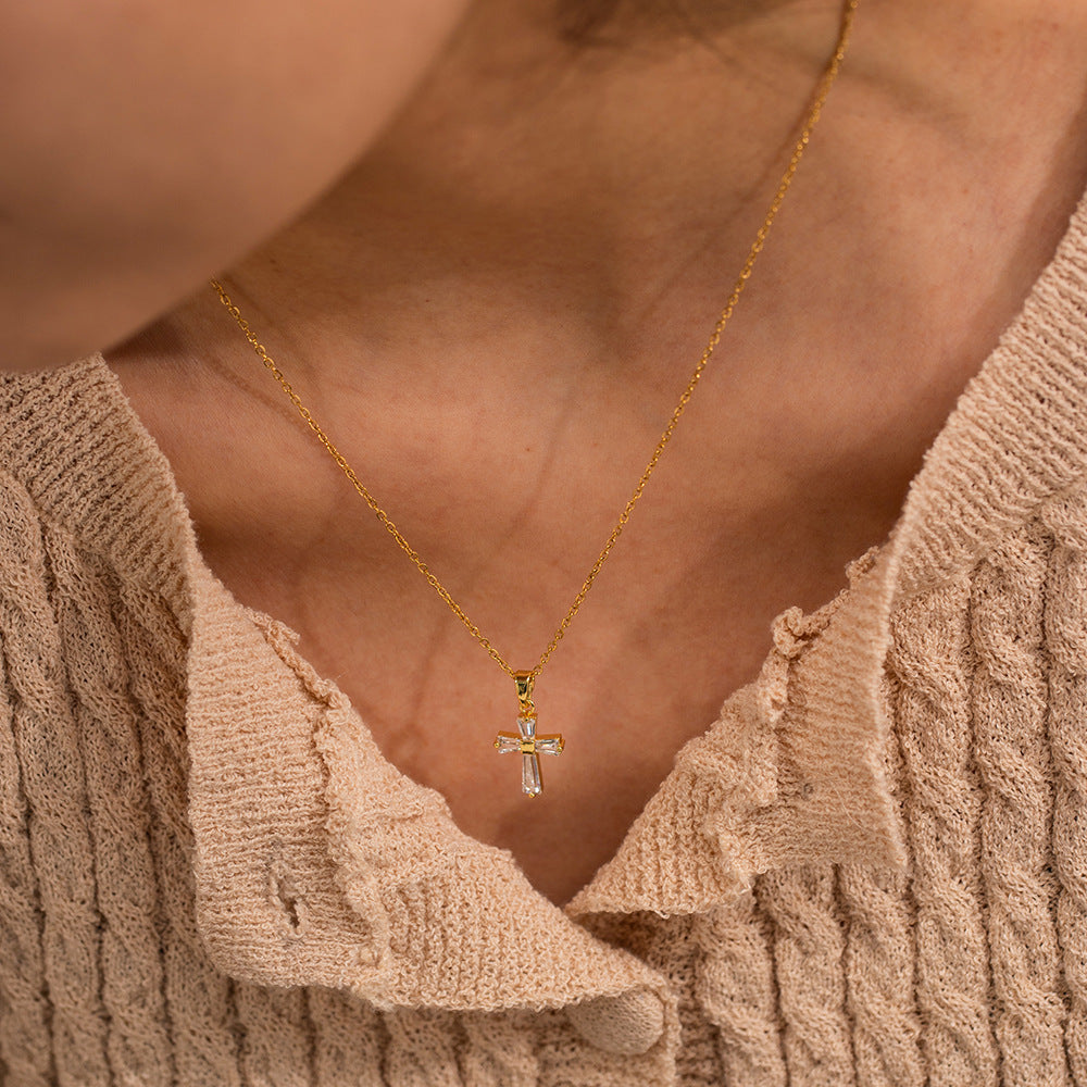 IG Style Cross Geometric Stainless Steel 18K Gold Plated Necklaces
