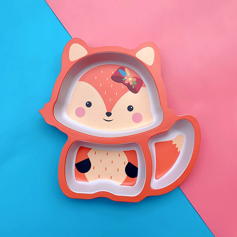 Creative Cute Cartoon Bamboo Fiber Children Dishes Household Kindergarten Children's Plate Baby Grid Plate