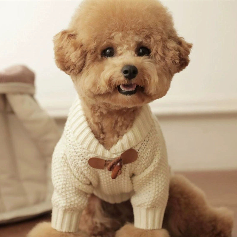 Buttoned Solid Color Casual Dog Cat Sweater