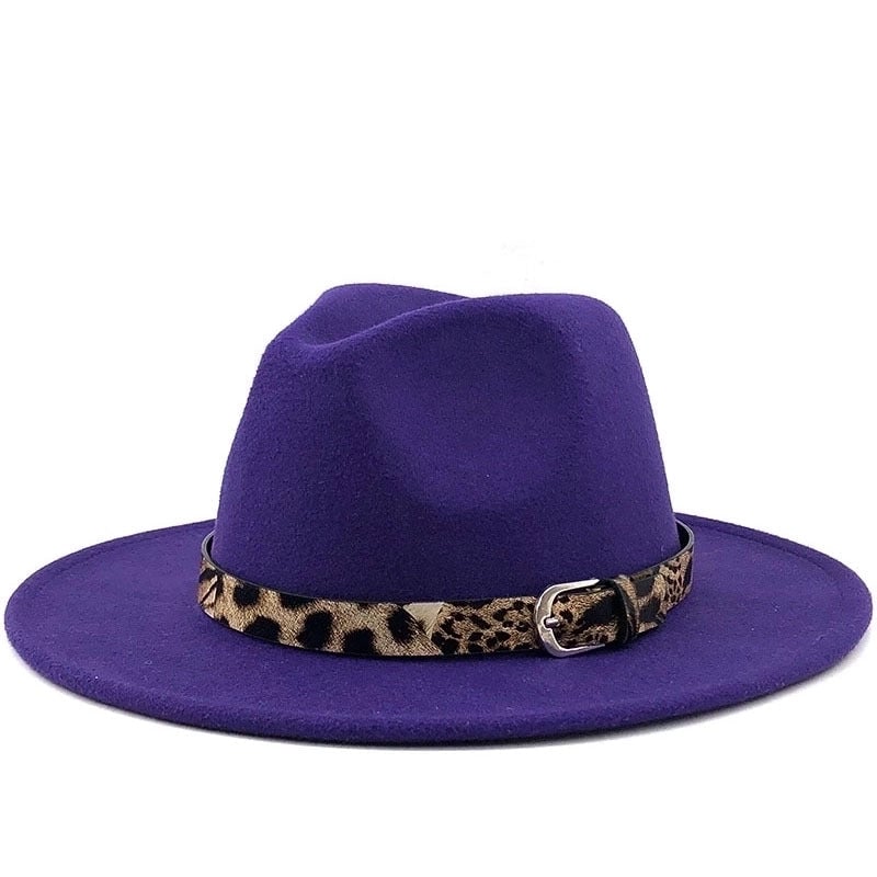 Fashion Leopard Belt Woolen Jazz Hat