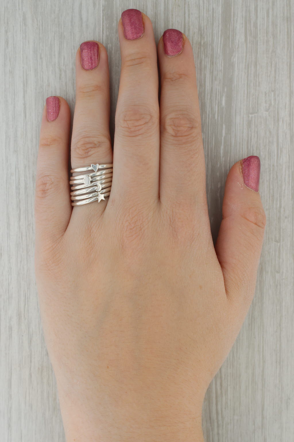 Multi-Band Harem Ring Sterling Silver Size 9.5 Star Moon Cross Heart