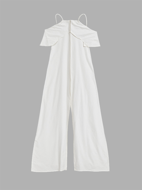 High Waisted Loose Solid Color Zipper Cold Shoulder Jumpsuits