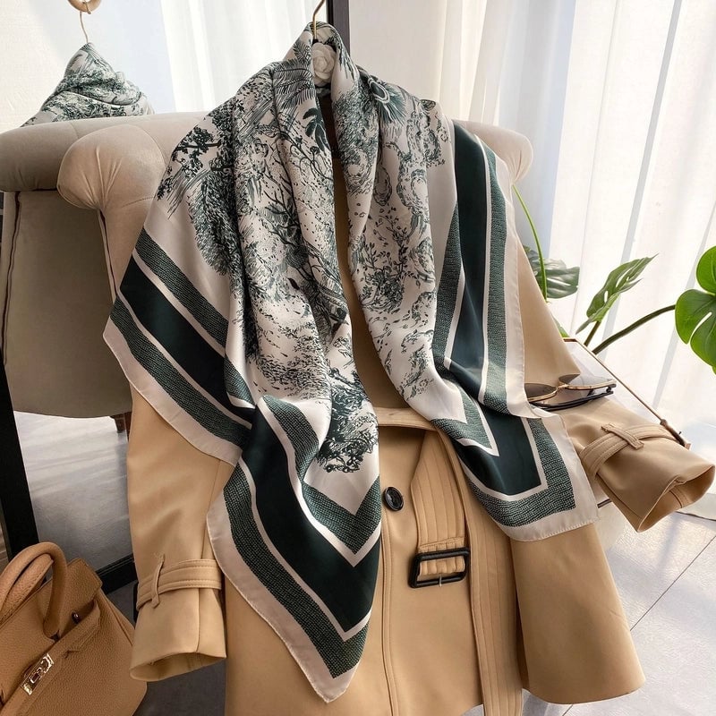 Women's Elegant Color Block Plant Satin Silk Scarf