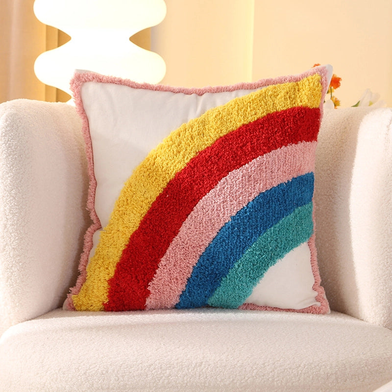Style Tufted Tassel Rainbow Pillow Dopamine Home Decoration Bay Window Cushion Living Room Sofa Pillowcase