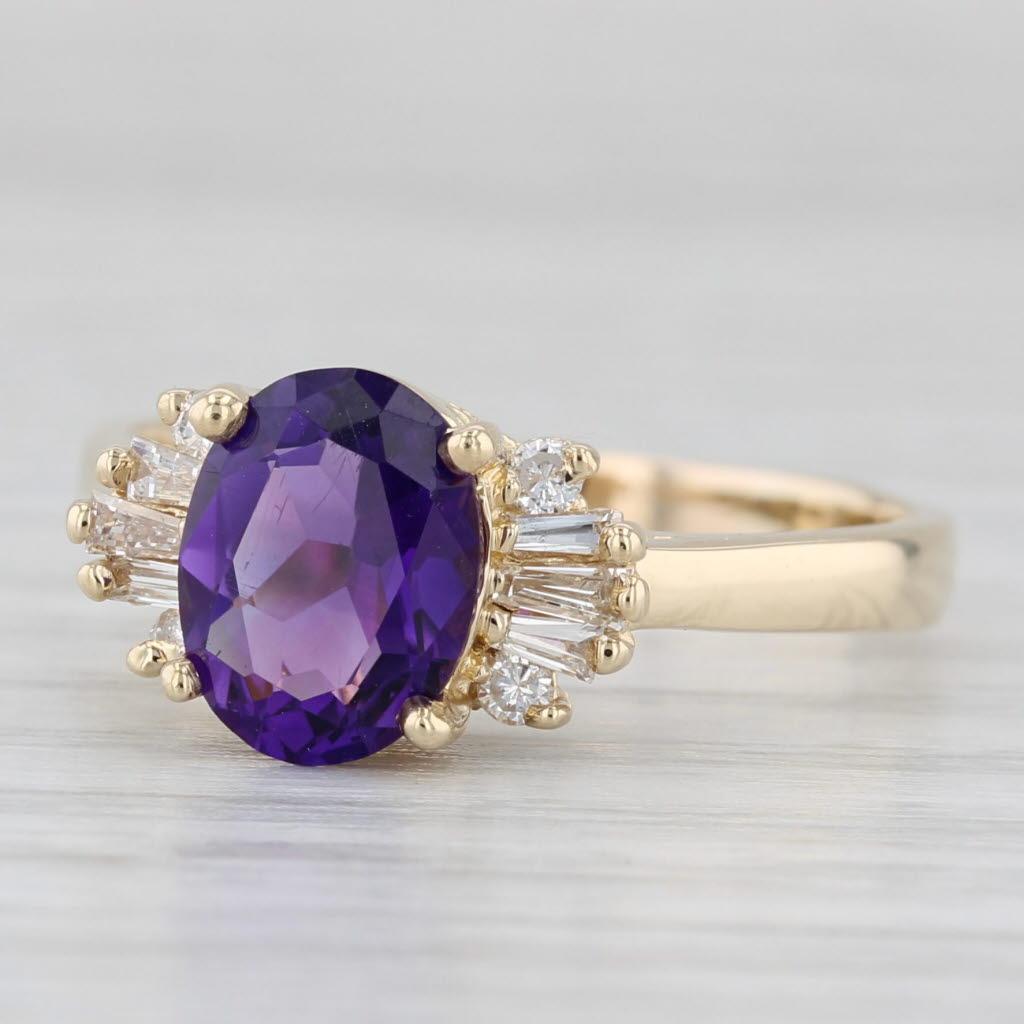 1.80ctw Amethyst Diamond Ring 14k Yellow Gold Size 8.5