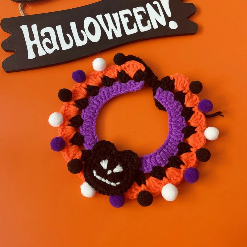 Hot Halloween Pet Wool Collar Dogs And Cats Funny Knitted Hat Spider Pumpkin Scarf