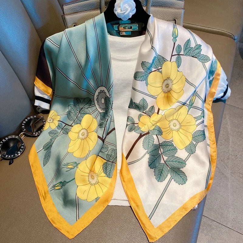 Women's IG Style Elegant Stripe Flower Chains Print Satin Printing Silk Scarf