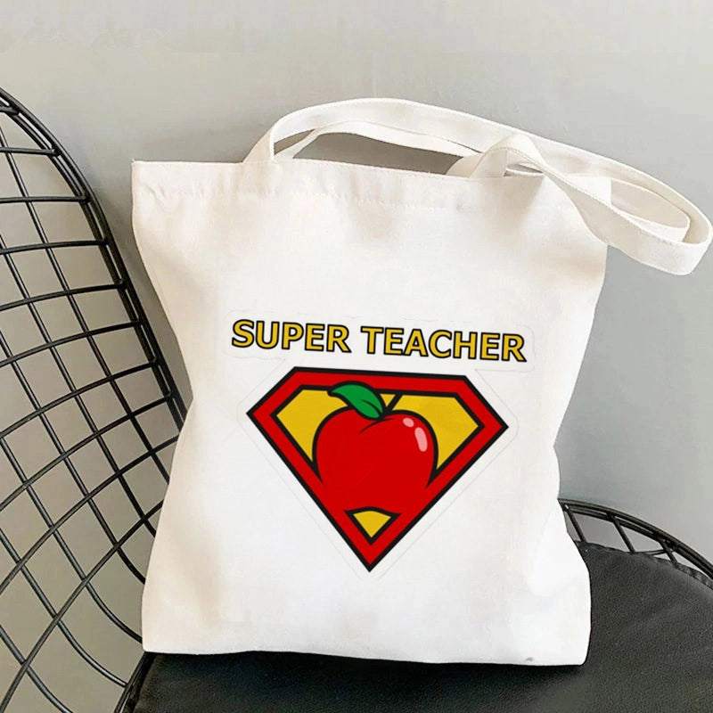 Hot Selling Kawaii Heart-shaped Printed Tote Bag For Teachers And Students One-shoulder Large Capacity White Cotton Bag