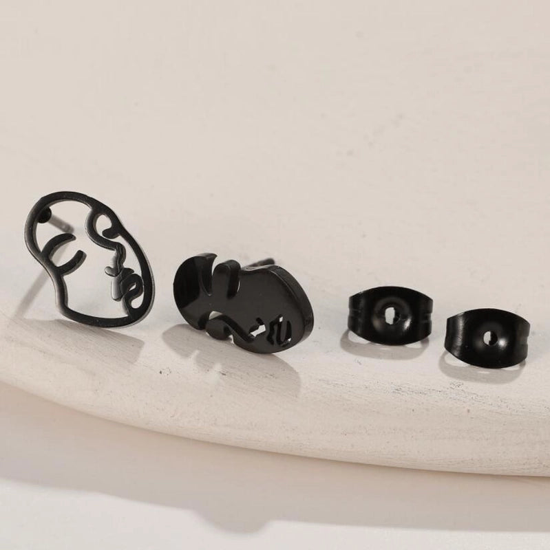 1 Pair Minimalist Human Face Asymmetrical Plating Hollow Out Stainless Steel Ear Studs