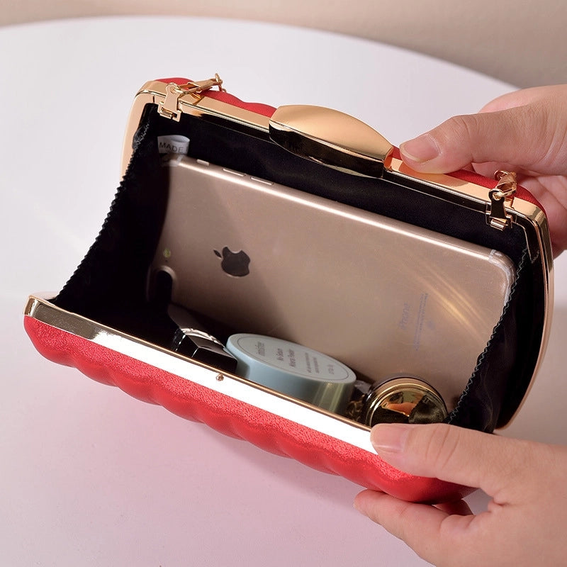 White Red Black Pu Leather Solid Color Square Evening Bags