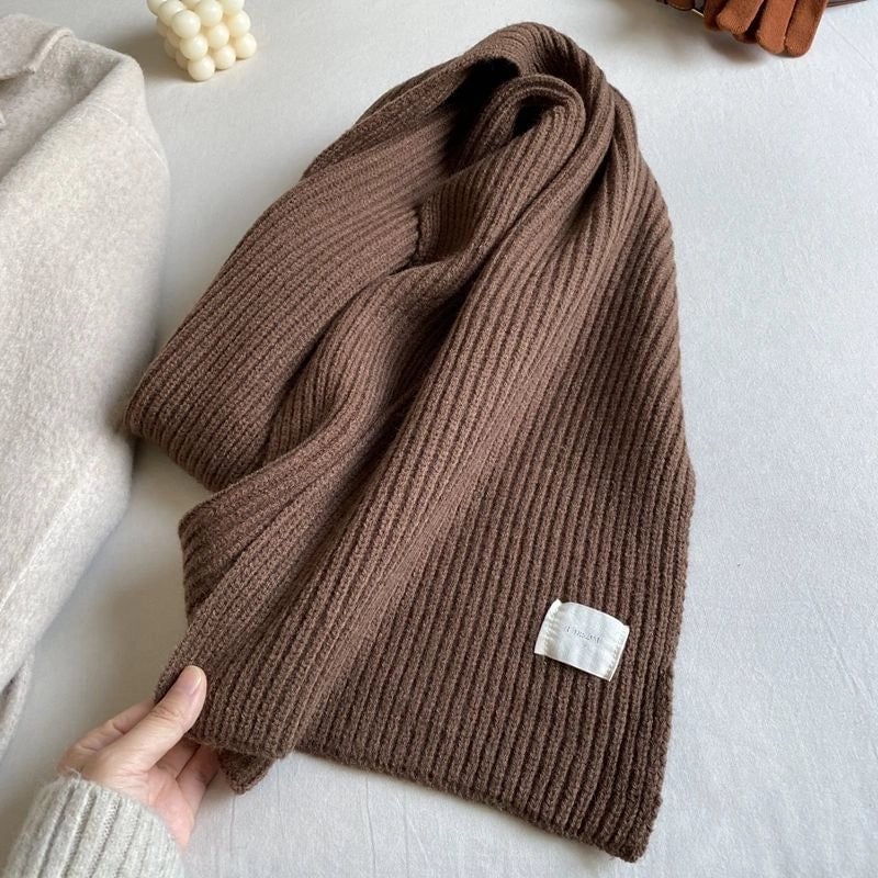 Solid Color Knitted Scarf Women's Autumn And Winter  Student Wool Warm Thickened Scarf Couple Trendy Men Couple