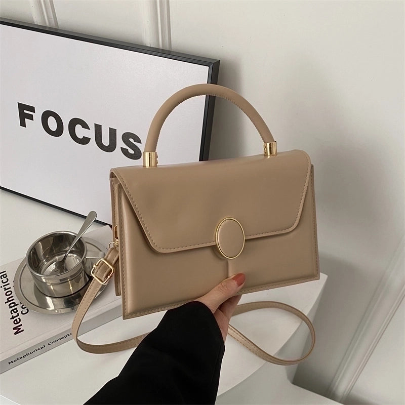 Women's Pu Leather Solid Color Classic Style Flip Cover Handbag